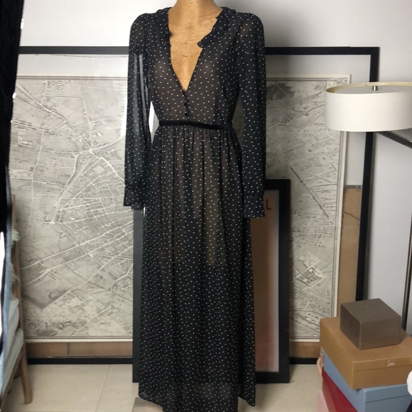 For Love & Lemons Elegant Black Sheer Maxi Dress with bodysuit Size M